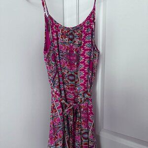 Pink Patterned Summer Dress with waist tie in Excellent Condition